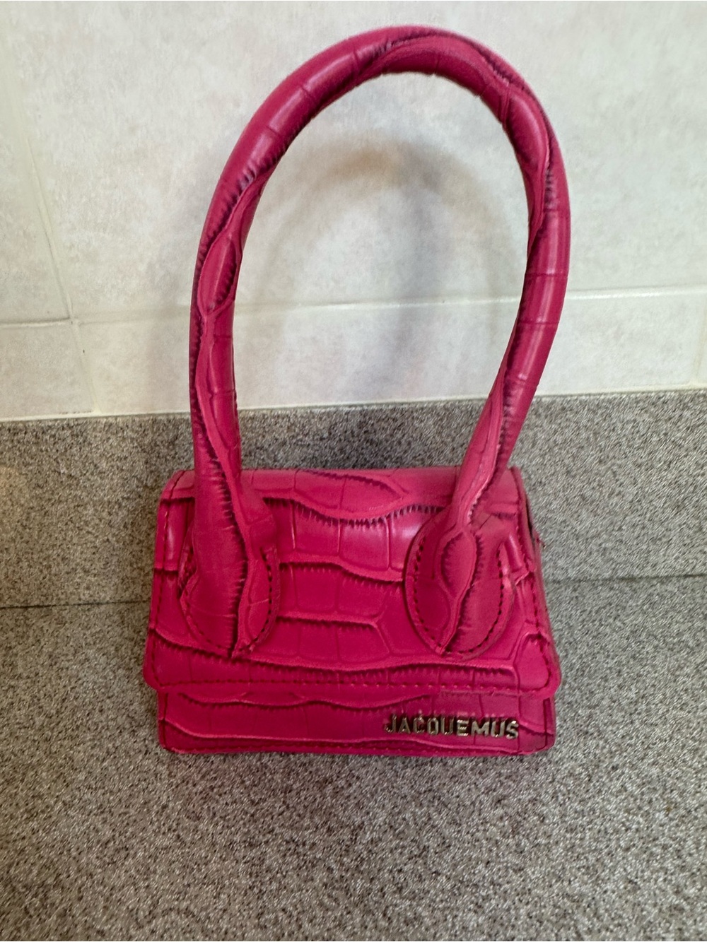 Fuchsia Croc-Embossed Mini Top-Handle Bag